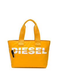 Желтая кожаная большая сумка с принтом от Diesel
