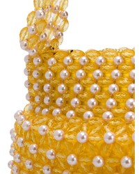 Желтая кожаная большая сумка с украшением от Shrimps