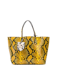Желтая кожаная большая сумка со змеиным рисунком от Rochas