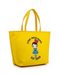 Желтая кожаная большая сумка от Love Moschino