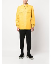 Мужская желтая кожаная куртка-рубашка от Rick Owens