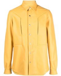 Мужская желтая кожаная рубашка с длинным рукавом от Rick Owens