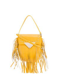 Желтая кожаная сумка через плечо c бахромой от Sara Battaglia