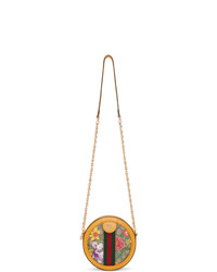 Желтая кожаная сумка через плечо в вертикальную полоску от Gucci