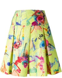 Желтая короткая юбка-солнце с цветочным принтом от Isola