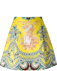 Желтая короткая юбка-солнце с цветочным принтом от MSGM