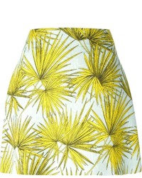 Желтая короткая юбка-солнце с цветочным принтом от MSGM