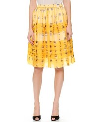 Желтая короткая юбка-солнце с цветочным принтом от No.21