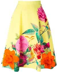 Желтая короткая юбка-солнце с цветочным принтом от P.A.R.O.S.H.