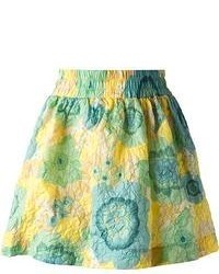 Желтая короткая юбка-солнце с цветочным принтом от RED Valentino