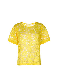 Женская желтая кружевная футболка с круглым вырезом от Miahatami