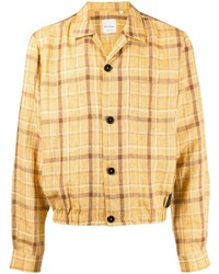 Желтая льняная рубашка с длинным рукавом в шотландскую клетку