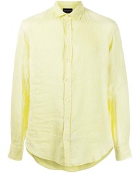 Мужская желтая льняная рубашка с длинным рукавом от Emporio Armani