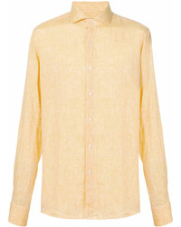 Мужская желтая льняная рубашка с длинным рукавом от Xacus