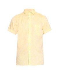 Желтая льняная рубашка с коротким рукавом
