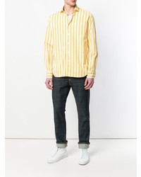 Мужская желтая рубашка с длинным рукавом в вертикальную полоску от Xacus