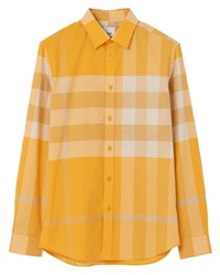 Мужская желтая рубашка с длинным рукавом в клетку от Burberry