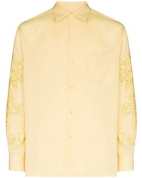 Желтая рубашка с длинным рукавом с вышивкой
