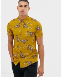 Мужская желтая рубашка с длинным рукавом с "огурцами" от New Look
