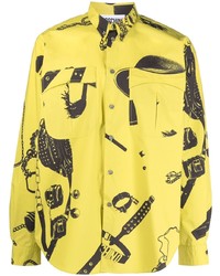 Мужская желтая рубашка с длинным рукавом с принтом от Moschino