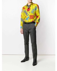 Мужская желтая рубашка с длинным рукавом с цветочным принтом от Versace