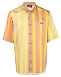 Мужская желтая рубашка с коротким рукавом в вертикальную полоску от Diesel