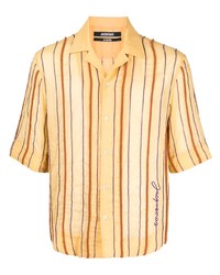 Мужская желтая рубашка с коротким рукавом в вертикальную полоску от Jacquemus