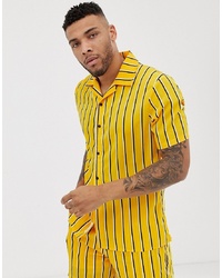 Мужская желтая рубашка с коротким рукавом в вертикальную полоску от Liquor N Poker