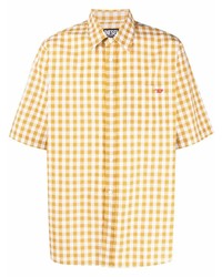 Мужская желтая рубашка с коротким рукавом в клетку от Diesel
