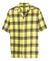Мужская желтая рубашка с коротким рукавом в шотландскую клетку от Palm Angels