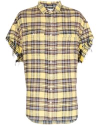 Мужская желтая рубашка с коротким рукавом в шотландскую клетку от R13