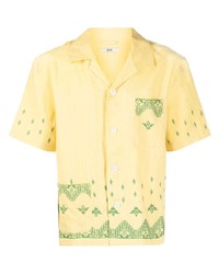 Мужская желтая рубашка с коротким рукавом с вышивкой от Bode