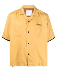 Мужская желтая рубашка с коротким рукавом с вышивкой от Sacai