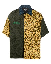 Мужская желтая рубашка с коротким рукавом с леопардовым принтом от Just Don