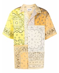 Мужская желтая рубашка с коротким рукавом с "огурцами" от Kenzo
