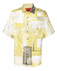 Мужская желтая рубашка с коротким рукавом с "огурцами" от Thebe Magugu