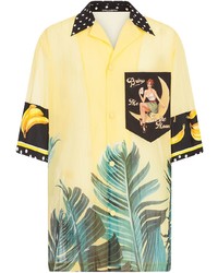Мужская желтая рубашка с коротким рукавом с принтом от Dolce & Gabbana