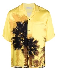 Мужская желтая рубашка с коротким рукавом с принтом от Laneus