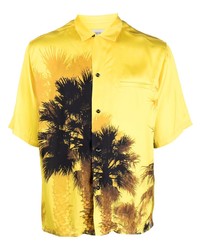 Мужская желтая рубашка с коротким рукавом с принтом от Laneus