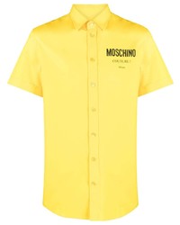 Мужская желтая рубашка с коротким рукавом с принтом от Moschino