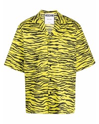 Мужская желтая рубашка с коротким рукавом с принтом от Moschino