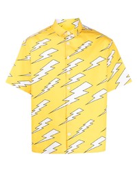 Мужская желтая рубашка с коротким рукавом с принтом от Neil Barrett