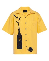 Мужская желтая рубашка с коротким рукавом с принтом от Prada