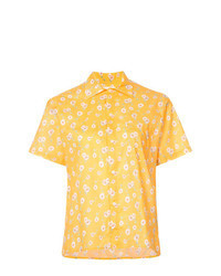 Желтая рубашка с коротким рукавом с цветочным принтом
