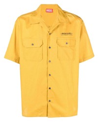 Мужская желтая рубашка с коротким рукавом с цветочным принтом от Diesel