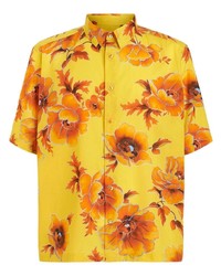 Мужская желтая рубашка с коротким рукавом с цветочным принтом от Etro