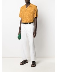 Мужская желтая рубашка с коротким рукавом с цветочным принтом от Saint Laurent
