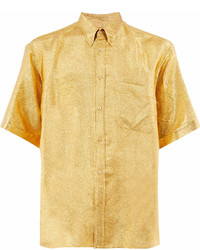 Мужская желтая рубашка с коротким рукавом с цветочным принтом от Gucci