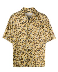 Мужская желтая рубашка с коротким рукавом с цветочным принтом от Marni