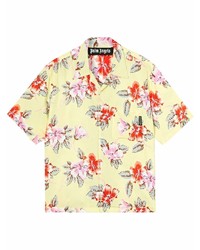 Мужская желтая рубашка с коротким рукавом с цветочным принтом от Palm Angels